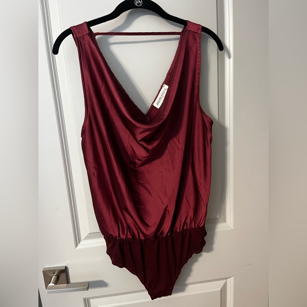 cowl neck maroon body suit